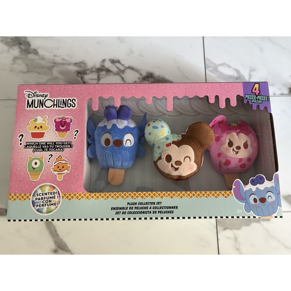 Disney Munchlings Collectors Edition Set Of 4 Scented Plush Mystery